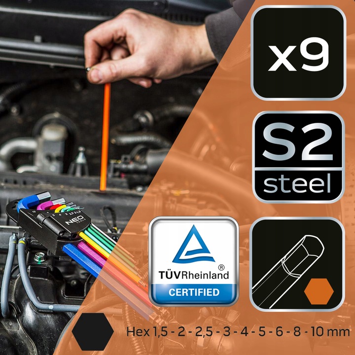 NEO TOOLS Długie Kolorowe Klucze IMBUSOWE I TORX 18 szt. IMBUSY