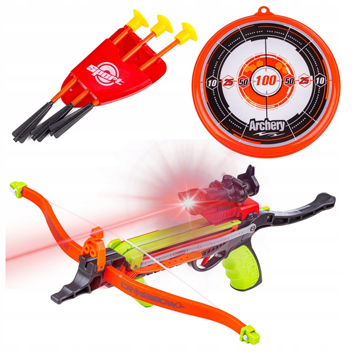 Kusza Łuk Dla Dzieci z Celownikiem LASER Kołczan Tarcza Strzały Przyssawki