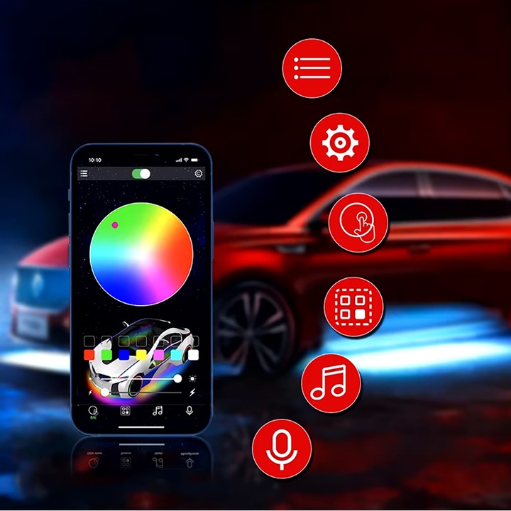 PODŚWIETLENIE PODWOZIA LED RGB LAMPKI POD SAMOCHÓD AUTO 8szt + PILOT APPka