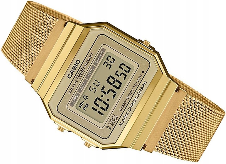 MODNY ZŁOTY ZEGAREK CASIO VINTAGE DIGITAL A700WEMG-9AEF RETRO GOLD MESH