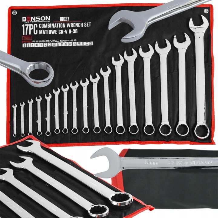 KLUCZE PŁASKIE OCZKOWE 6-36 ZESTAW KOMPLET KLUCZY PŁASKICH 17EL BENSON BY B