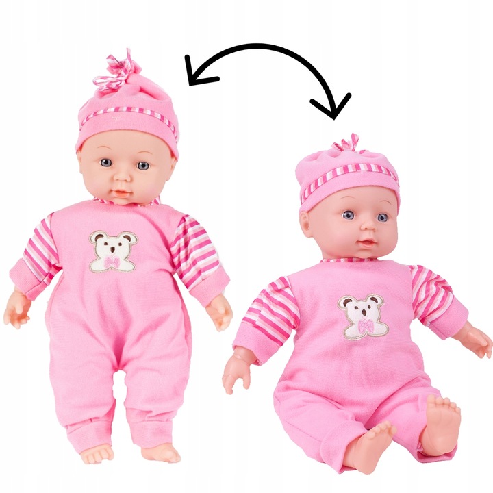 LALKA BOBAS W ŚPIOSZKACH MÓWI ŚMIEJE SIĘ 34CM MIĘKKA ŚLICZNA UBRANKO CZAPKA