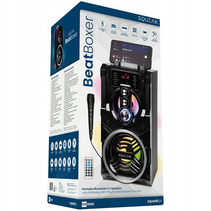 MOBILNY GŁOŚNIK BOOMBOX BLUETOOTH FM 3szt-MIKROFON