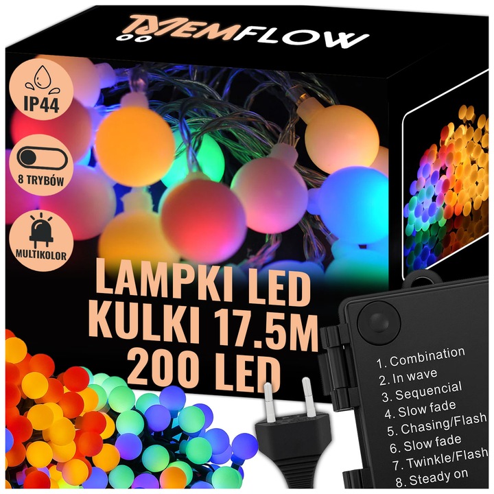 LAMPKI ŚWIĄTECZNE CHOINKOWE KULKI 200LED ZEWNĘTRZNE WEWNĘTRZNE MULTIKOLOR