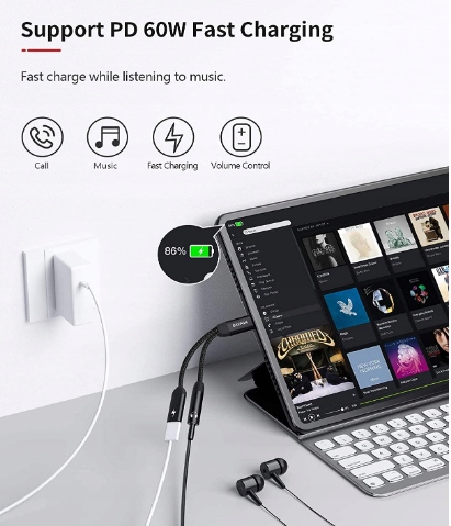 ADAPTER USB C JACK 3,5mm PD USB C 2W1 NIMASO