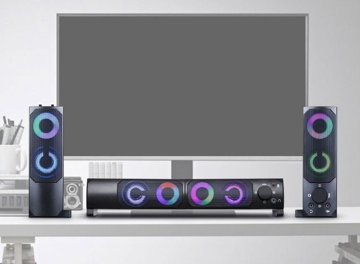 GŁOŚNIKI KOMPUTEROWE BLUETOOTH SOUNDBAR 2.0 6W USB 5V DC LED RGB 2w1 ZESTAW