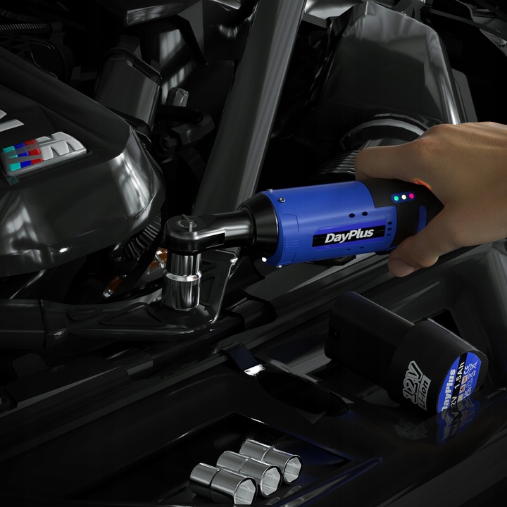 Elektryczny Klucz Akumulatorowa Udarowy Grzechotką 3/8'' 2 AKU & 7 Gniazda