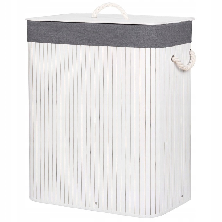 KOSZ BAMBUSOWY NA PRANIE BIELIZNĘ DWUKOMOROWY Z POKRYWĄ POJEMNIK DUŻY 100L