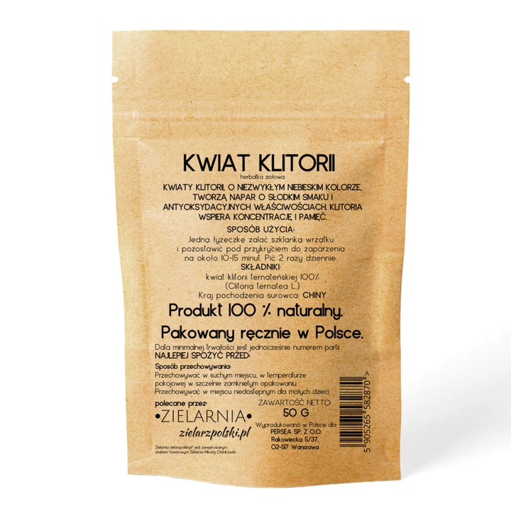 Klitoria ternateńska HERBATKA NIEBIESKA Butterfly Tea CAŁE DUŻE KWIATY 50g