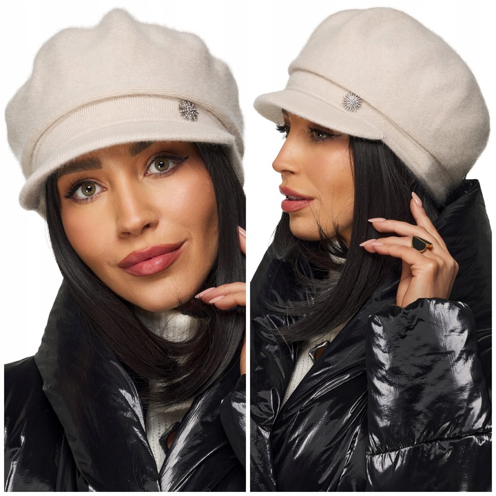 KASZKIET DAMSKI BERET CZAPKA moher moherowa ciepła miękka na zimę jasny beż