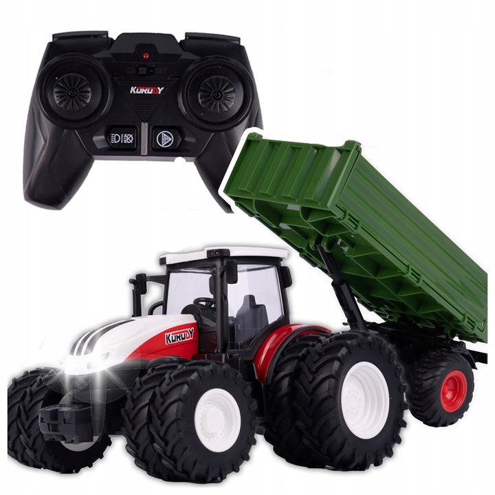 TRAKTOR ZDALNIE STEROWANY DUŻY Z PRZYCZEPĄ RC CIĄGNIK 42cm ładowanie USB