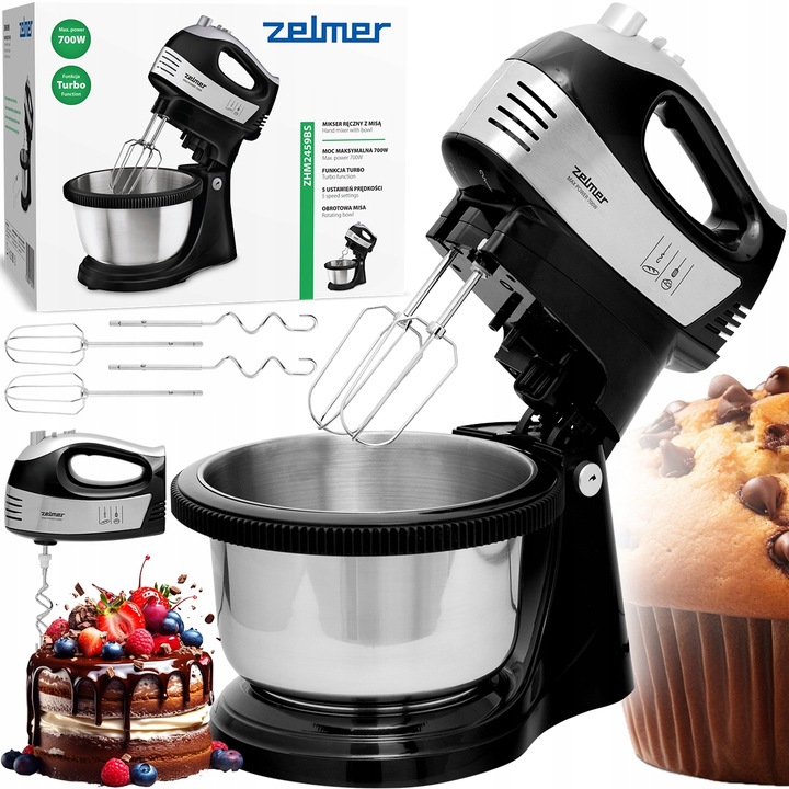 MIKSER RĘCZNY ZELMER LEKKI ROBOT KUCHENNY 4 KOŃCÓWKI Z MISĄ 2,5L TURBO 700W