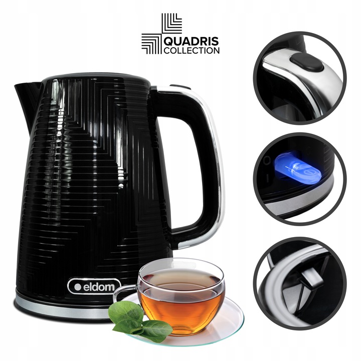 CZAJNIK ELEKTRYCZNY BEZPRZEWODOWY CZARNY 2200W 1,7l STRIX ELDOM C320C