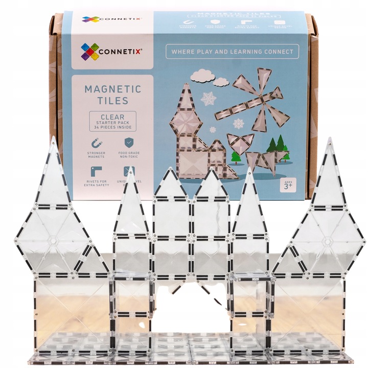 Connetix 34 el. startowe klocki magnetyczne Clear Starter transparentne