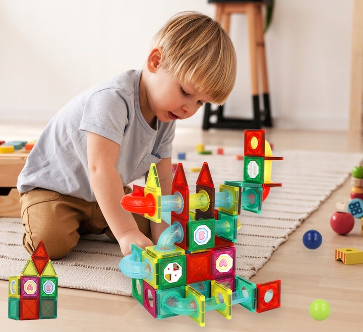 KLOCKI MAGNETYCZNE DLA DZIECKA 3D EDUKACYJNE TOR KULKOWY ZJEŻDŻALNIA 148EL