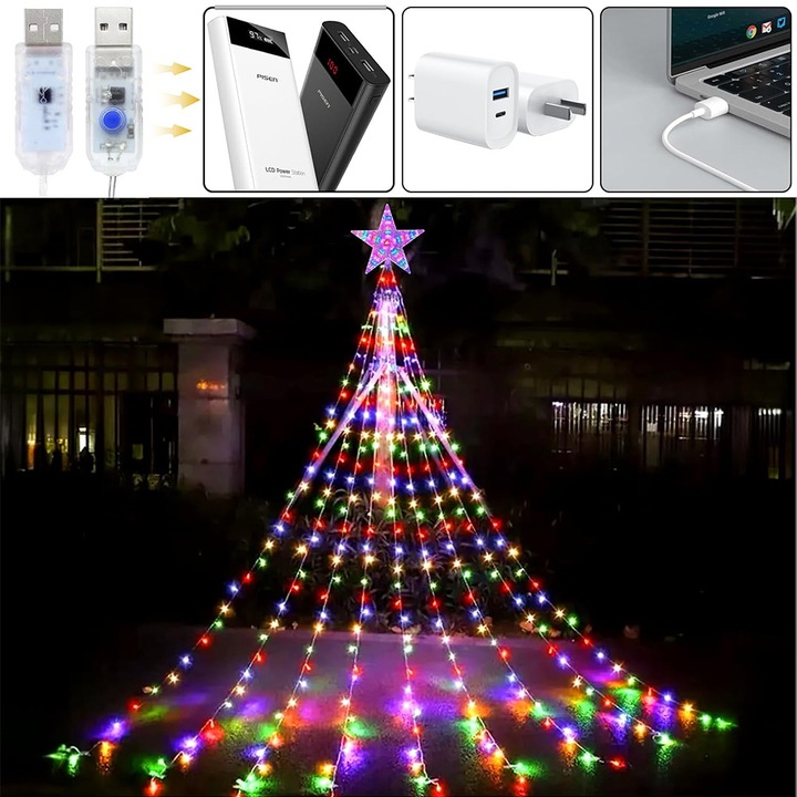 LAMPKI CHOINKOWE WODOSPAD 198 LED GWIAZDA 2M 9 PASM KOLOR PILOT 8 MOD