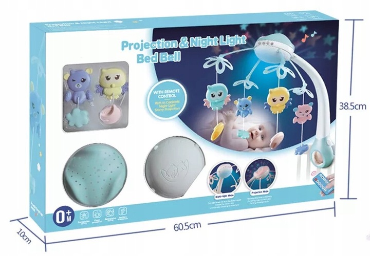 MUZYCZNA KARUZELA KARUZELKA DO ŁÓZECZKA PROJEKTOR Z PILOTEM 500 MELODII