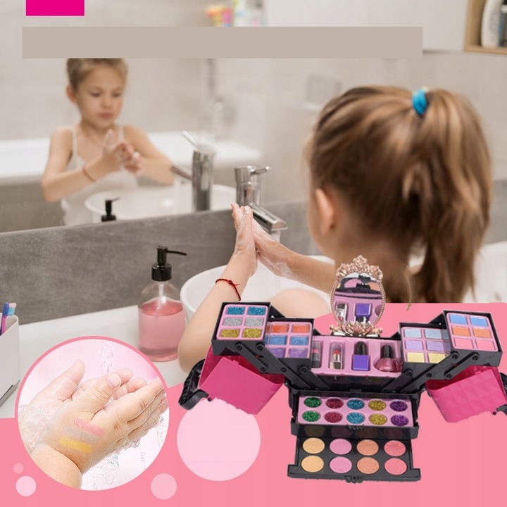 53PCS ZESTAW KUFEREK KOSMETYKÓW DO MAKIJAŻU I PAZNOKCI DLA DZIECI PREZENT