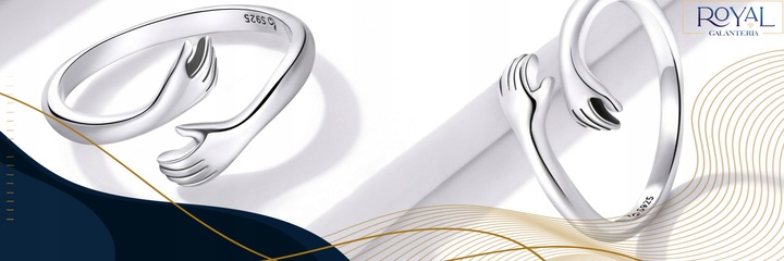 PIERŚCIONEK DŁONIE UŚCISK srebro 925 regulowany srebrny przytulenie pr. 925