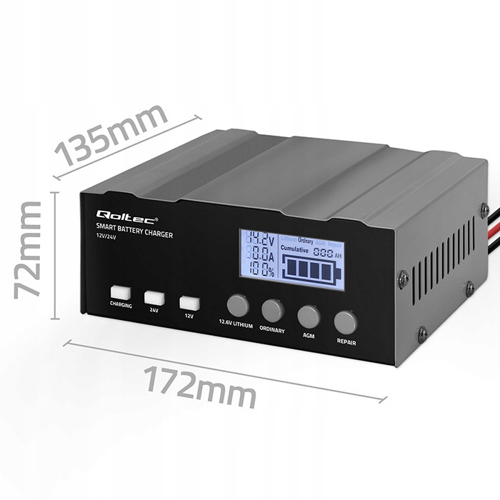 Prostownik SAMOCHODOWY AUTOMAT Z FUNKCJĄ NAPRAWY AKUMULATORÓW 12V 24V 12A