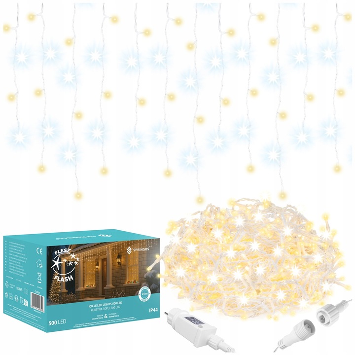 SOPLE 500LED LAMPKI ZEWNĘTRZNE 24 m FLASH KURTYNA GIRLANDA ŚWIETLNA TIMER