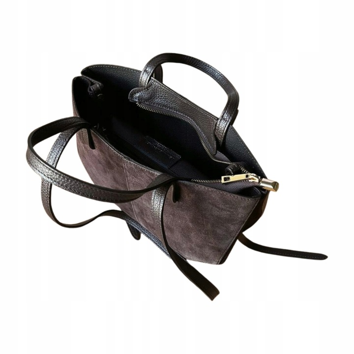 Czekoladowa zamszowa torebka brązowa shopper XL ZAMSZ NATURALNY łódka