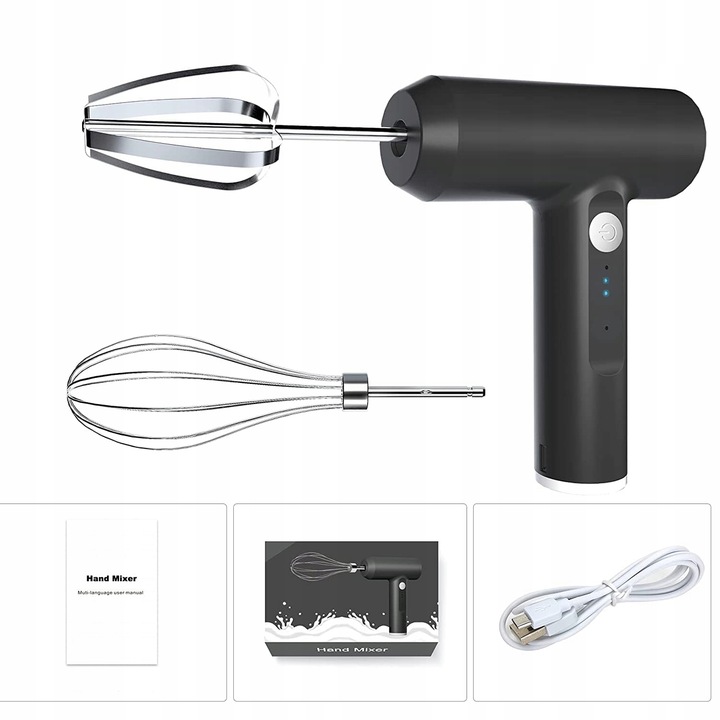 Bezprzewodowy ręczny mikser USB, 3 biegów tryb Elektryczna trzepaczka Turbo