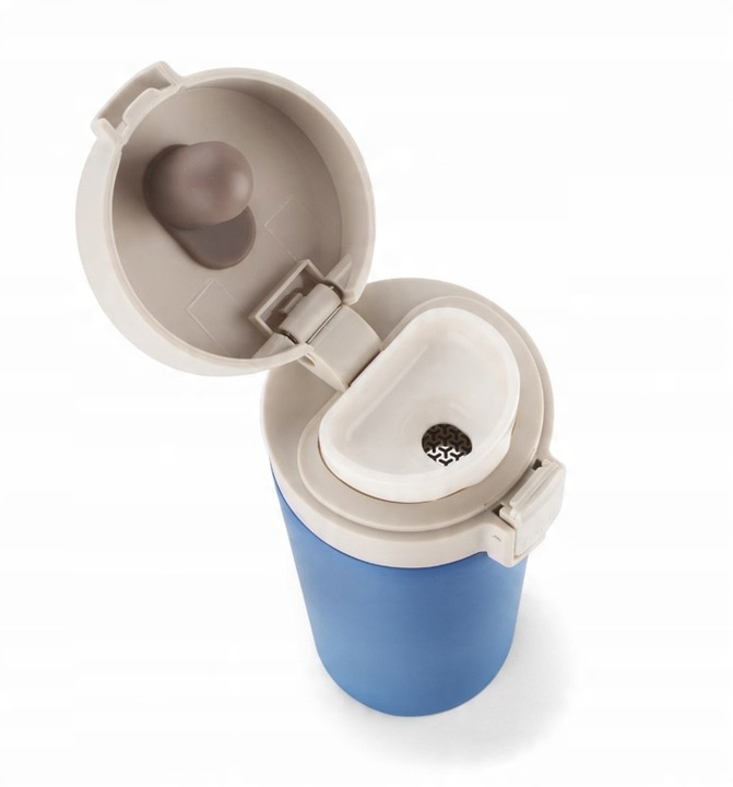 KUBEK TERMICZNY STAR 350 ML NIEBIESKI z blokadą i sitkiem do herbaty