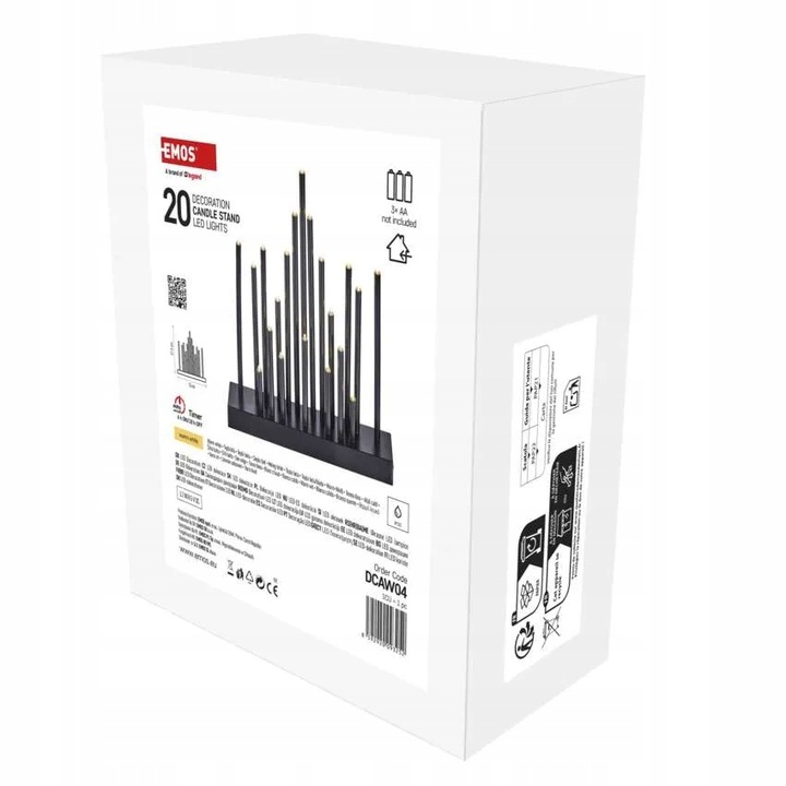 Świecznik świateczny czarny 20 LED 27 cm 3x AA ciepła biel IP20 timer EMOS