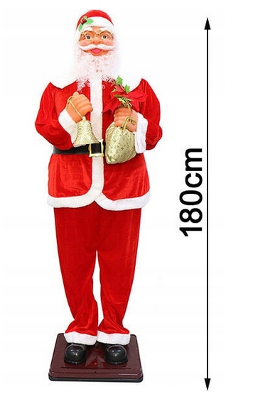 OGROMNY MIKOŁAJ 180cm FIGURA TAŃCZY ŚPIEW OZDOBA BOŻE NARODZENIE ŚWIĄTECZNA