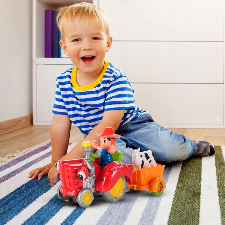 TRAKTOR TRAKTOREK FARMERA Z PRZYCZEPKĄ INTERAKTYWNY JEŹDZI ŚPIEWA KRÓWKA