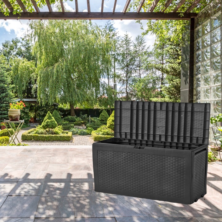 SKRZYNIA OGRODOWA BALKONOWA SCHOWEK RATTAN 270L - POJEMNA - GRAFITOWA - XL