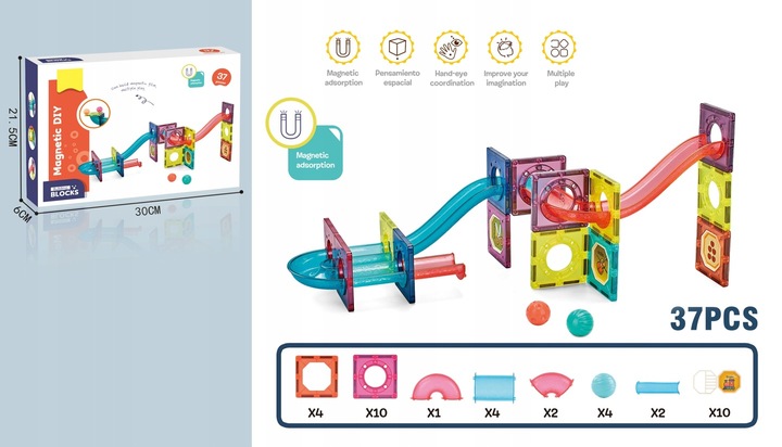 KLOCKI MAGNETYCZNE DLA DZIECKA 3D EDUKACYJNE TOR KULKOWY kulodrom