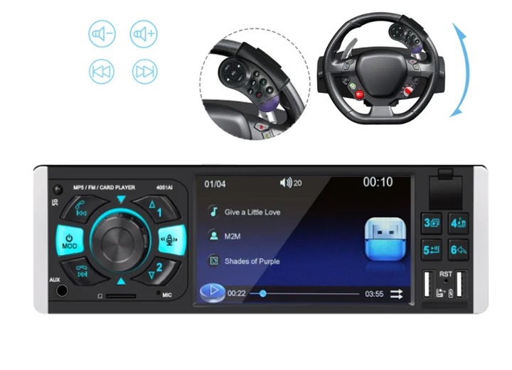 Radio Samochodowe 1DIN 4,1" BLUETOOTH USB AUX SD MIRROR LINK PILOT