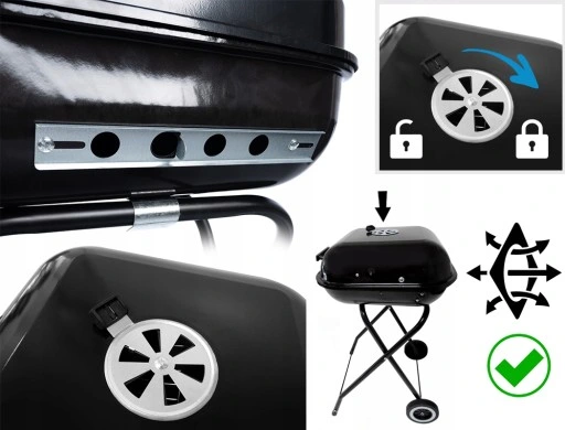 GRILL Węglowy na brykiet Ogrodowy PRZENOŚNY turystyczny WÓZEK POKRYWA