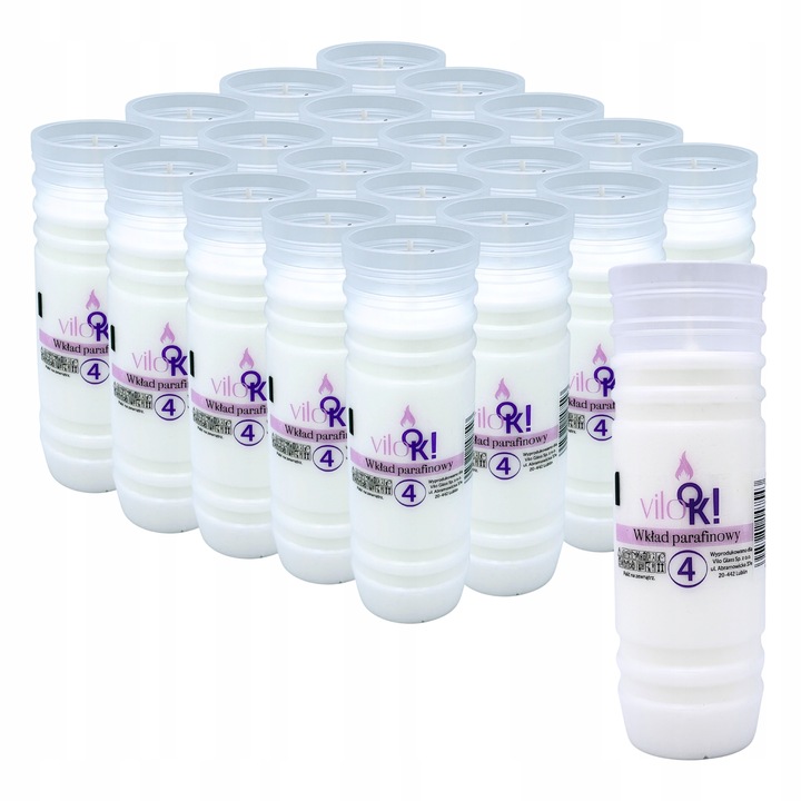 Wkłady do Zniczy Rewelacyjne na Upały Parafinowe 4 dni x20 Czyste Wypalanie