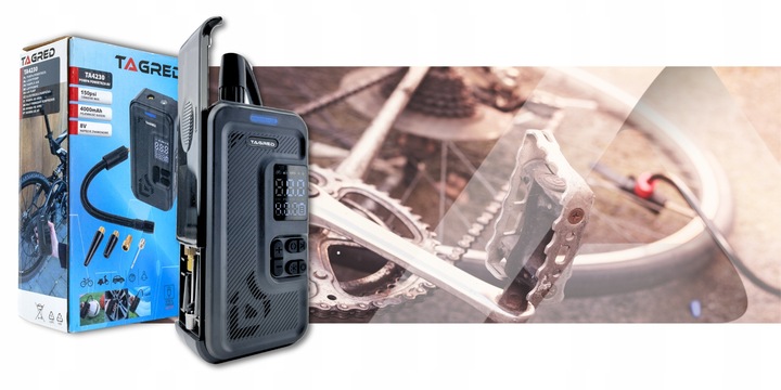 KOMPRESOR SAMOCHODOWY Pompka Elektryczna Sprężarka do kół 8V 4000mAh LCD