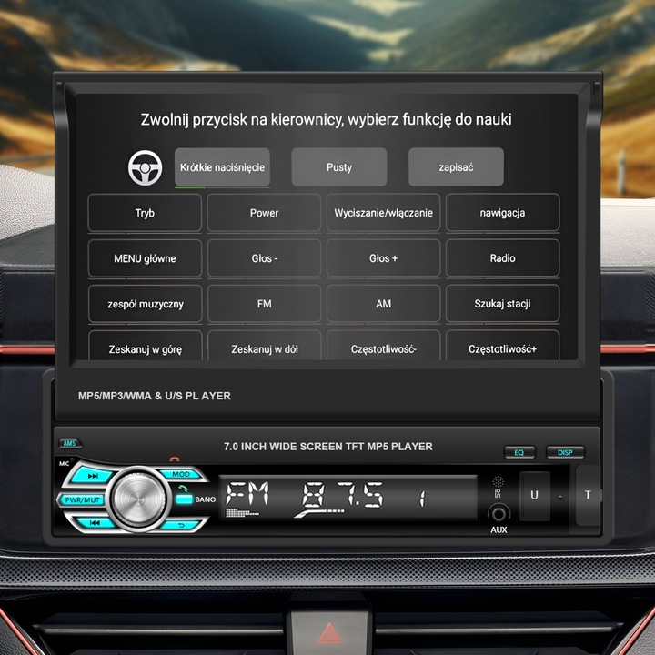 RADIO SAMOCHODOWE 1DIN 7'' BT WYSUWANY EKRAN DOTYKOWY MIRROR LINK KAMERA