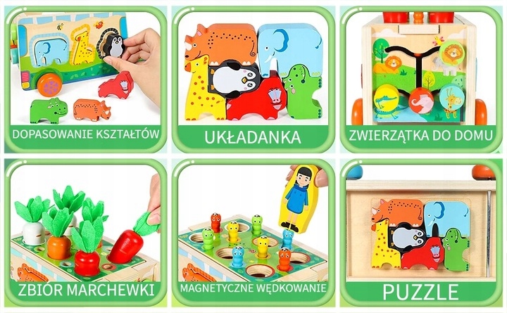 MONTESSORI SORTER KLOCKÓW ZŁAP ROBACZKA AUTO UKŁADANKA MARCHEWKI I ROBACZKI