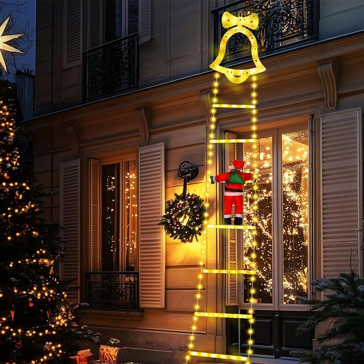 ŚWIĄTECZNE LAMPKI LED DRABINKA ŚWIĘTEGO MIKOŁAJA 8 TRYBÓW 160 CM