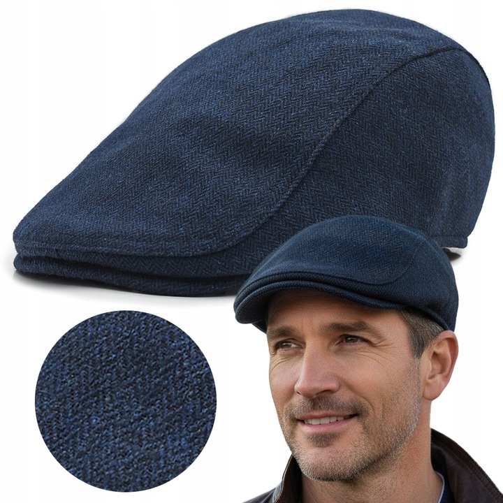 Kaszkiet Męski Zimowy Ocieplany Elegancka Czapka w Jodełkę Pako Jeans