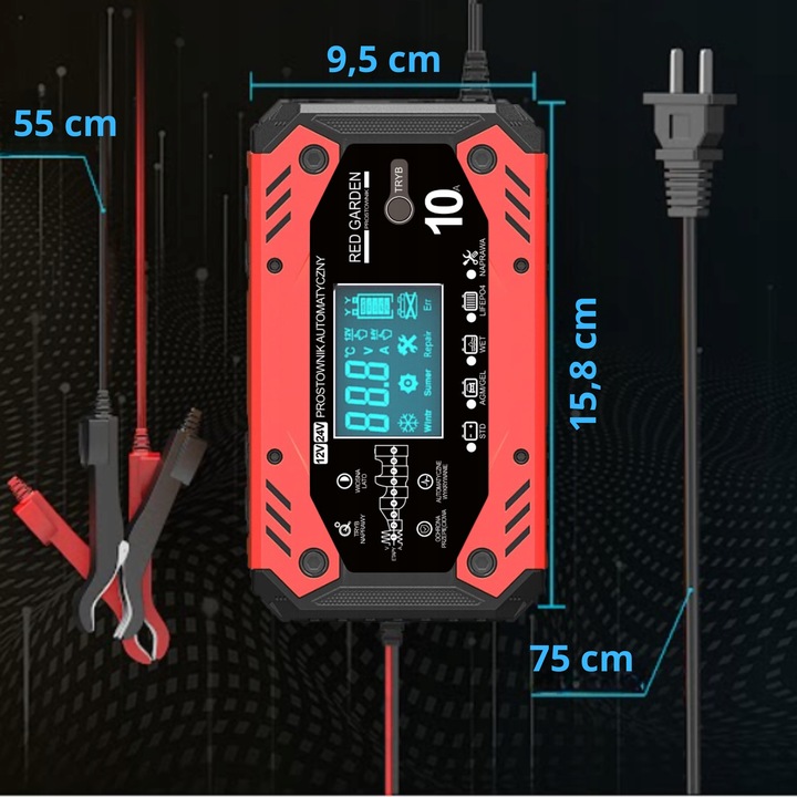 Prostownik SAMOCHODOWY AUTOMATYCZNY Z FUNKCJĄ NAPRAWY AKUMULATORÓW 12V 24V