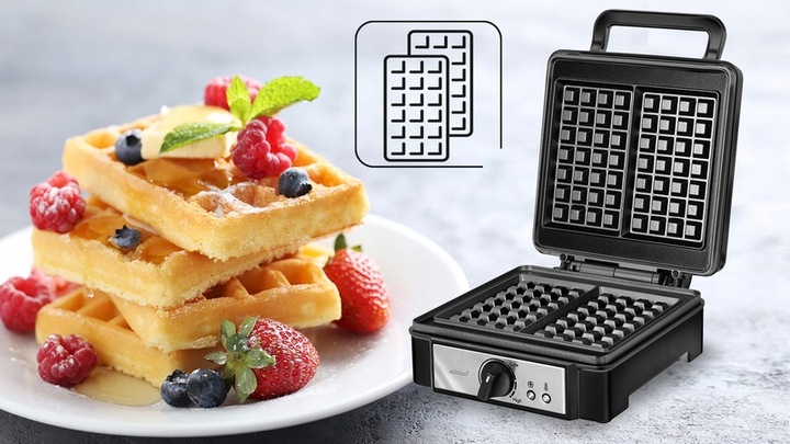 GOFROWNICA MPM MGO-24 CZARNA DUŻA MOC 1400W MOCNA + proszek do gofrów 0,5kg