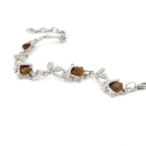 BRANSOLETKA SREBRNE RÓŻYCZKI Z BURSZTYNEM Gbox
