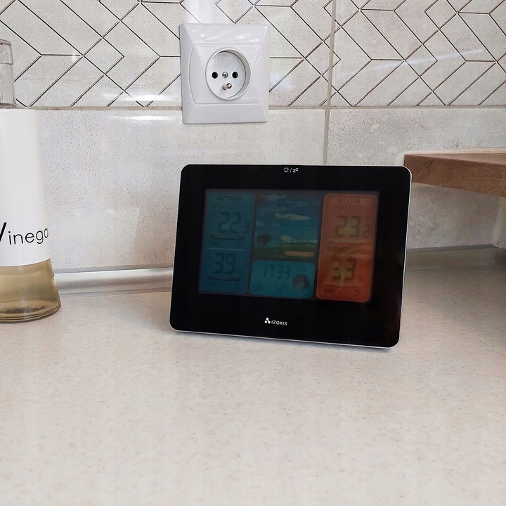 STACJA POGODOWA Higrometr Barometr Termometr Zegar Data BEZPRZEWODOWA