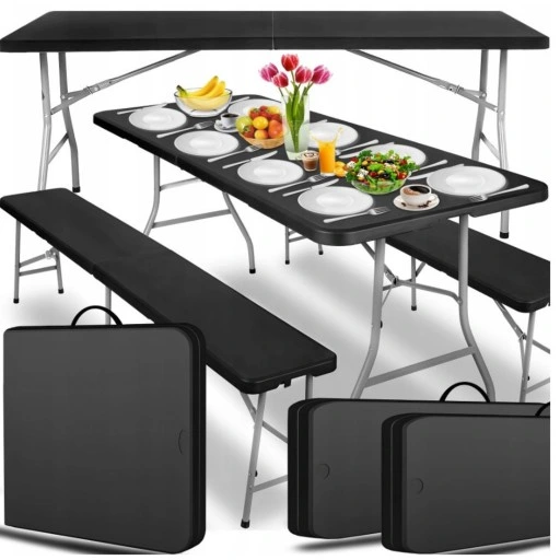 STÓŁ ROZKŁADANY OGRODOWY CATERINGOWY SKŁADANY WALIZKA GRATIS + 2 ŁAWKI