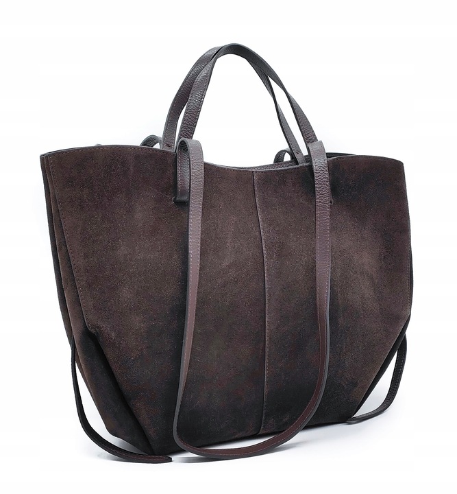 Torebka shopper zamszowa Vera Pelle - brązowa czekolada
