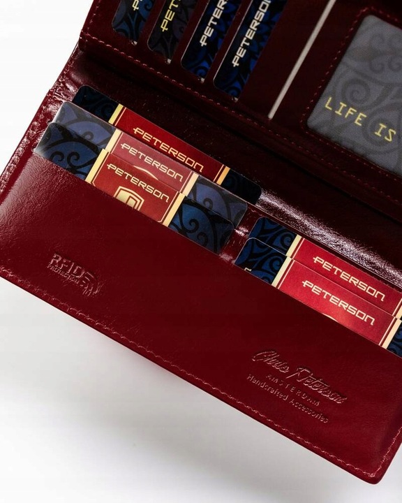 Portfel Peterson damski duży w kwiaty na suwak z ochroną kart RFID pojemny