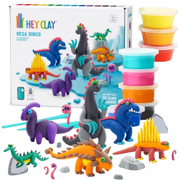 Hey Clay Masa Plastyczna Dinozaury Dinos Zestaw Kreatywny 15 Tub Akcesoria