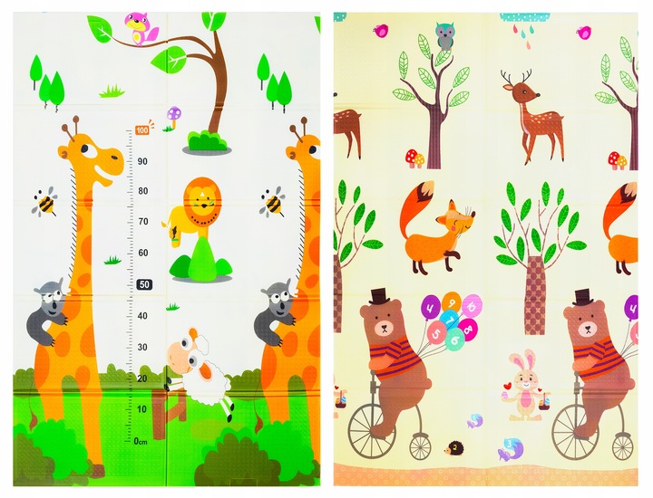 DWUSTRONNA MATA PIANKOWA SKŁADANA DLA DZIECI 180X120 UROCZE ŻYRAFY MIARKA